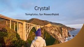  Presentation with tourist - PPT layouts consisting of monterey pacific coast - woman tourist near bixby creek background and a  colored foreground