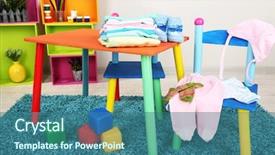  Presentation with baby clothes - Audience pleasing PPT layouts consisting of montessori kids - small and colorful table backdrop and a ocean colored foreground