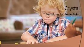  Presentation with montessori - PPT theme featuring montessori pupil working at desk background and a coral colored foreground