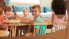  Presentation with montessori - Beautiful slide set featuring montessori pupil working at desk backdrop and a coral colored foreground