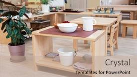  Presentation with school children - PPT layouts enhanced with montessori-school-for-the-learning background and a coral colored foreground