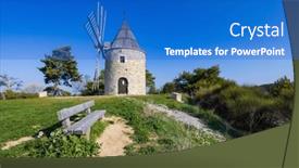  Presentation with windmill - PPT theme featuring montfuron-windmill-moulin-saint-elzear background and a cobalt blue colored foreground