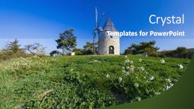  Presentation with windmill - Presentation theme having montfuron-windmill-moulin-saint-elzear background and a cobalt blue colored foreground