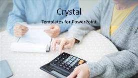  Presentation with counting - Cool new slide set with monthly budget - senior wife with calculator counting backdrop and a  colored foreground