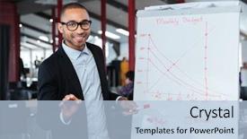  Presentation with budget - PPT layouts consisting of monthly meeting - smart businessman presenting monthy budget background and a light blue colored foreground