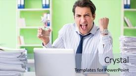  Presentation with workload - Audience pleasing slide deck consisting of monthly report management - businessman having problems with paperwork backdrop and a light blue colored foreground