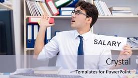  Presentation with office moves - Colorful slides enhanced with monthly report management - busy frustrated businessman angry backdrop and a light blue colored foreground