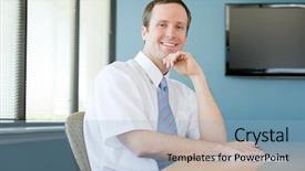  Presentation with conference - PPT theme having monthly reveiw - man in conference room background and a  colored foreground