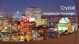  Presentation with royal - Presentation design having montreal at dusk with urban skyscrapers viewed from mont royal background and a ocean colored foreground