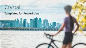  Presentation with woman sport - Audience pleasing slides consisting of montreal-biking-woman-cyclist backdrop and a sky blue colored foreground