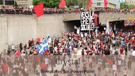  Presentation with protest - PPT layouts featuring montreal-may-22-quebeckers-demonstrate background and a coral colored foreground