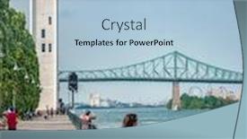  Presentation with city people walking - Amazing PPT theme having montreal old port harbour woman backdrop and a light blue colored foreground