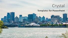  Presentation with port - PPT theme consisting of montreal skyline city background travel tourist summer vacation cityscape quebec canada view of old port against skyscrapers and mount royal mountain background and a white colored foreground