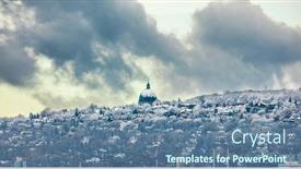  Presentation with america canada - Amazing PPT theme having montreal-skyline-with-first-snow backdrop and a ocean colored foreground