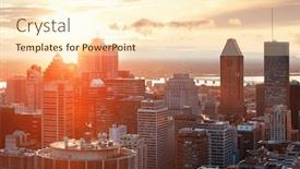  Presentation with skyscraper - Cool new presentation theme with montreal-sunrise-city-skyline backdrop and a cream colored foreground