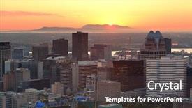  Presentation with morning sunrise - Slide set with montreal sunrise viewed from mont royal with city skyline in the morning background and a dark gray colored foreground