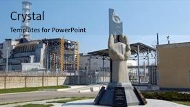  Presentation with nuclear disaster - Presentation theme having monument in memory of disaster background and a light blue colored foreground