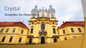  Presentation with pole - Beautiful presentation theme featuring monument-near-wroclaw-in-legnickie backdrop and a sky blue colored foreground