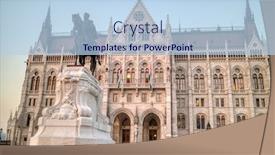  Presentation with historical building - Cool new slide set with monument-of-andrassy-gyula-lovasszobra backdrop and a light blue colored foreground