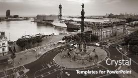  Presentation with christopher columbus - Presentation design featuring monument-of-christopher-columbus-aerial background and a dark gray colored foreground