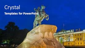  Presentation with peter - Amazing PPT theme having monument-of-russian-emperor-peter backdrop and a royal blue colored foreground