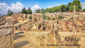  Presentation with ancient ruins - Presentation consisting of tourism tunisie - ancient ruins in district background and a yellow colored foreground