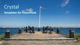  Presentation with first - Presentation design consisting of monument-with-cannons-and-cannonballs background and a ocean colored foreground