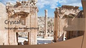  Presentation with propylaea - Presentation theme featuring monumental gate of the artemi background and a coral colored foreground