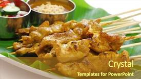  Presentation with food satay - Slide deck enhanced with moo satay pork satay thai background and a gold colored foreground