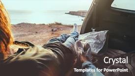  Presentation with relaxing - Cool new slide deck with mood - man and woman relaxing inside backdrop and a tawny brown colored foreground