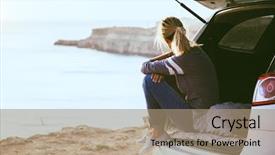  Presentation with relaxing - Beautiful PPT theme featuring mood - woman relaxing inside car trunk backdrop and a coral colored foreground