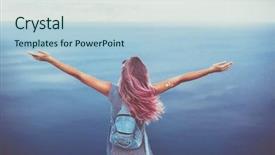  Presentation with pop art pink hair - Slide deck consisting of mood sad - woman with pink hair standing background and a light blue colored foreground