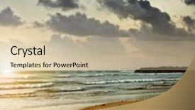  Presentation with seashell - Audience pleasing slide deck consisting of moody landscape photo of a lonely seashell on beach shoreline with setting sun backdrop and a mint green colored foreground