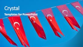  Presentation with turkish - Slide set with stars half moon - small flags of turkey background and a teal colored foreground
