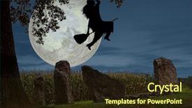  Presentation with fantasy full moon in night - Amazing PPT theme having moon above an ancient druid backdrop and a  colored foreground
