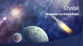  Presentation with rocket - PPT theme enhanced with moon apollo - rocket in space mixed media background and a ocean colored foreground