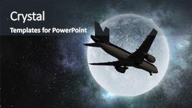  Presentation with sky - PPT theme consisting of moon landing - airliner in sky mixed media background and a tawny brown colored foreground