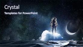  Presentation with moon landing - Colorful slide deck enhanced with moon landing - spaceman in the sea mixed backdrop and a wine colored foreground