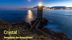  Presentation with dusk - Beautiful PPT theme featuring moon navigation - romantic dusk scenery of lighthouse backdrop and a wine colored foreground