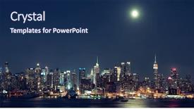  Presentation with city moon - Cool new PPT theme with moon rise over midtown manhattan backdrop and a navy blue colored foreground