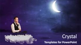  Presentation with cloud - Cool new slide set with moon stars - caucasian businessman sitting backdrop and a  colored foreground