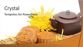  Presentation with food festival - PPT layouts featuring mooncake and tea chinese mid background and a white colored foreground