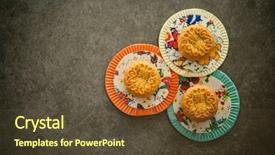  Presentation with traditional chinese character - Colorful theme enhanced with mooncake represent lotus past backdrop and a tawny brown colored foreground