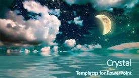  Presentation with starry night - PPT theme with moonlight in ocean at night background and a ocean colored foreground