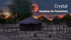  Presentation with mud house - PPT theme featuring moonlight-night-scene-african-hut background and a ocean colored foreground