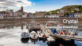  Presentation with fishing boats - Slide deck having moored boats at tarbert harbour background and a violet colored foreground