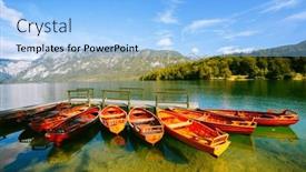  Presentation with earth day - PPT theme consisting of moored-colorful-canoes-and-wooden background and a light blue colored foreground