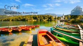  Presentation with earth day - Presentation theme with moored-colorful-canoes-and-wooden background and a light blue colored foreground