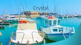  Presentation with crete island - PPT theme enhanced with moored-fishing-boats background and a light blue colored foreground