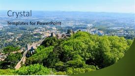  Presentation with mountain top - Presentation theme featuring moorish-ruin-castle background and a light blue colored foreground